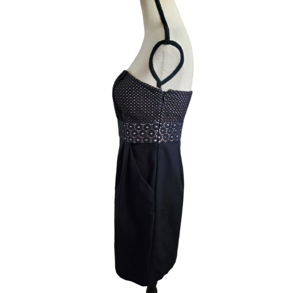 Ann Taylor Loft Black & Tan Eyelet Overlay Strapless Cotton Sheath Dress LBD 4 - Picture 2 of 5